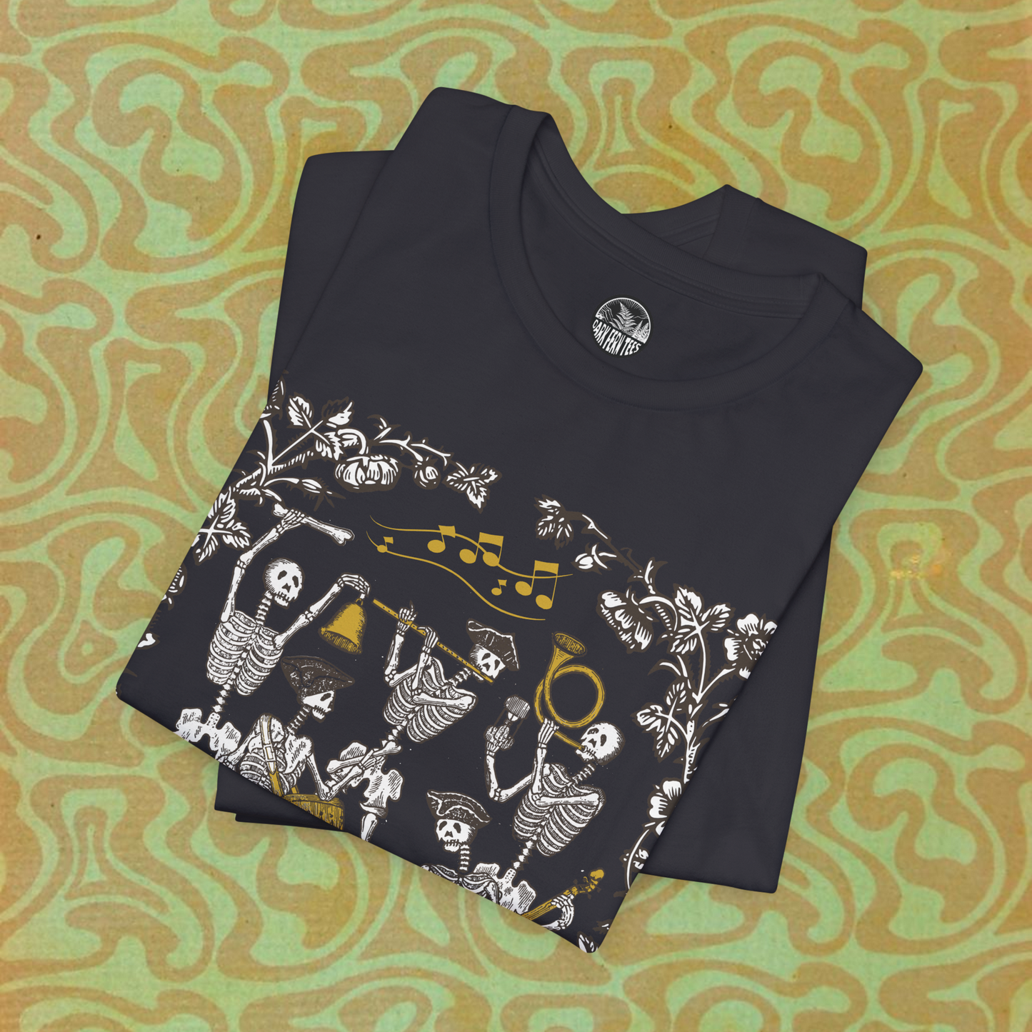 Danse Macabre Skeletons Dancing Playing Music Gothic Spooky Unisex Jersey Short Sleeve Tee - Dark Fern Tees