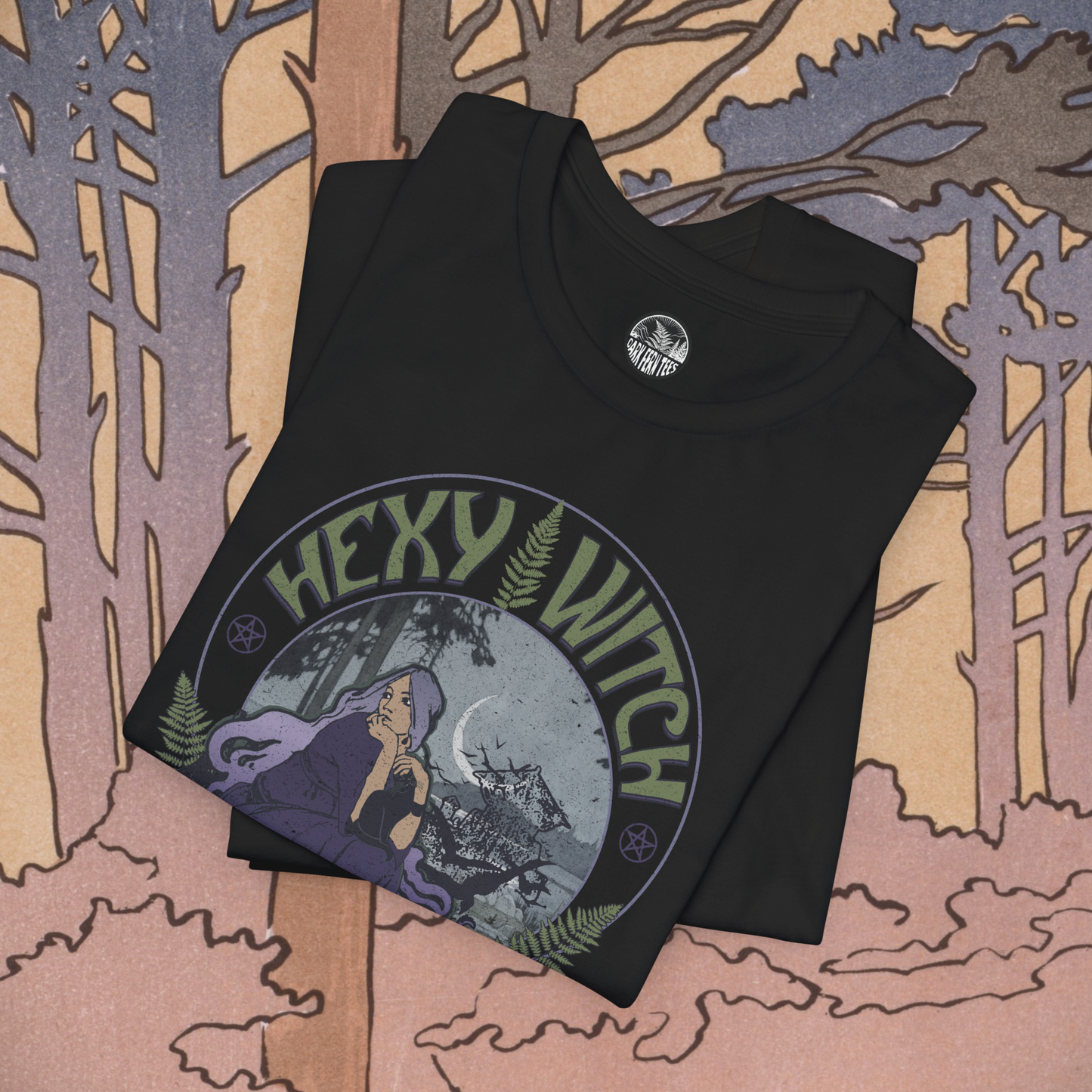 Hexy Witch Wicca Art Nouveau Unisex Jersey Short Sleeve Tee - Dark Fern Tees