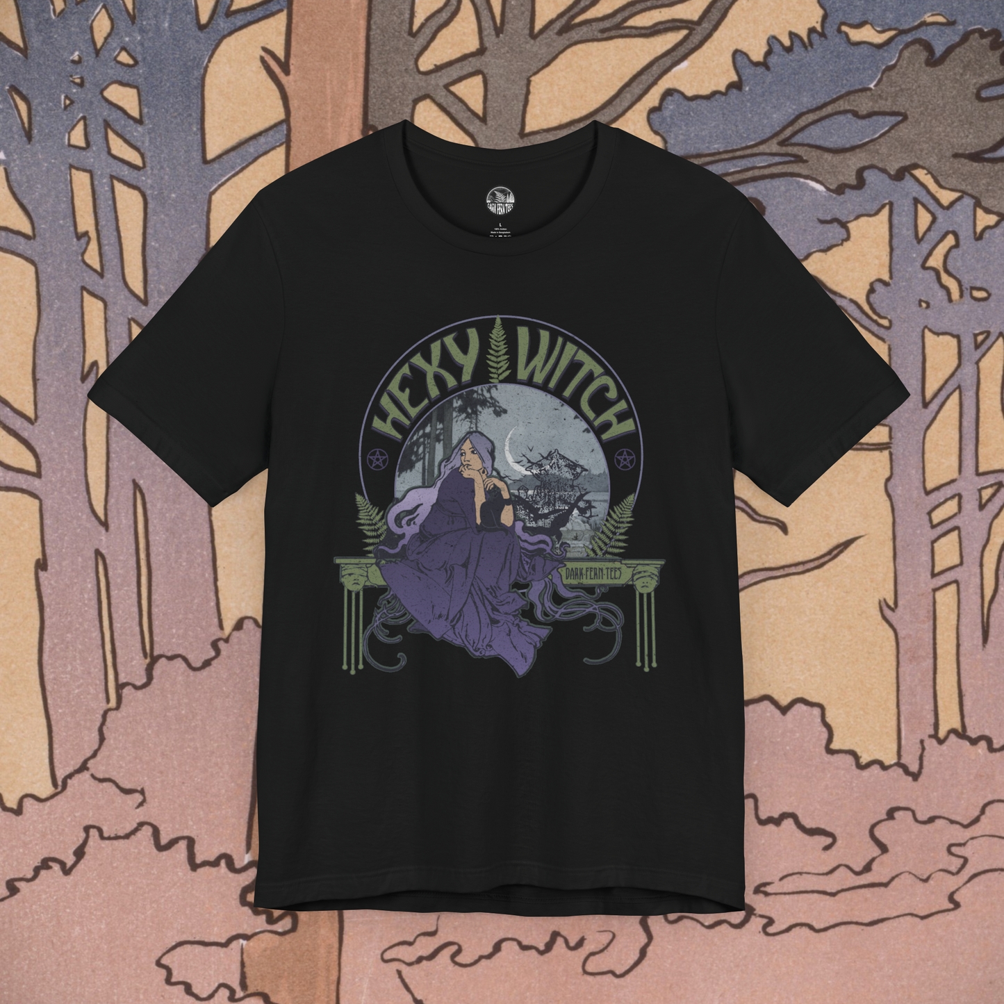 Hexy Witch Wicca Art Nouveau Unisex Jersey Short Sleeve Tee - Dark Fern Tees