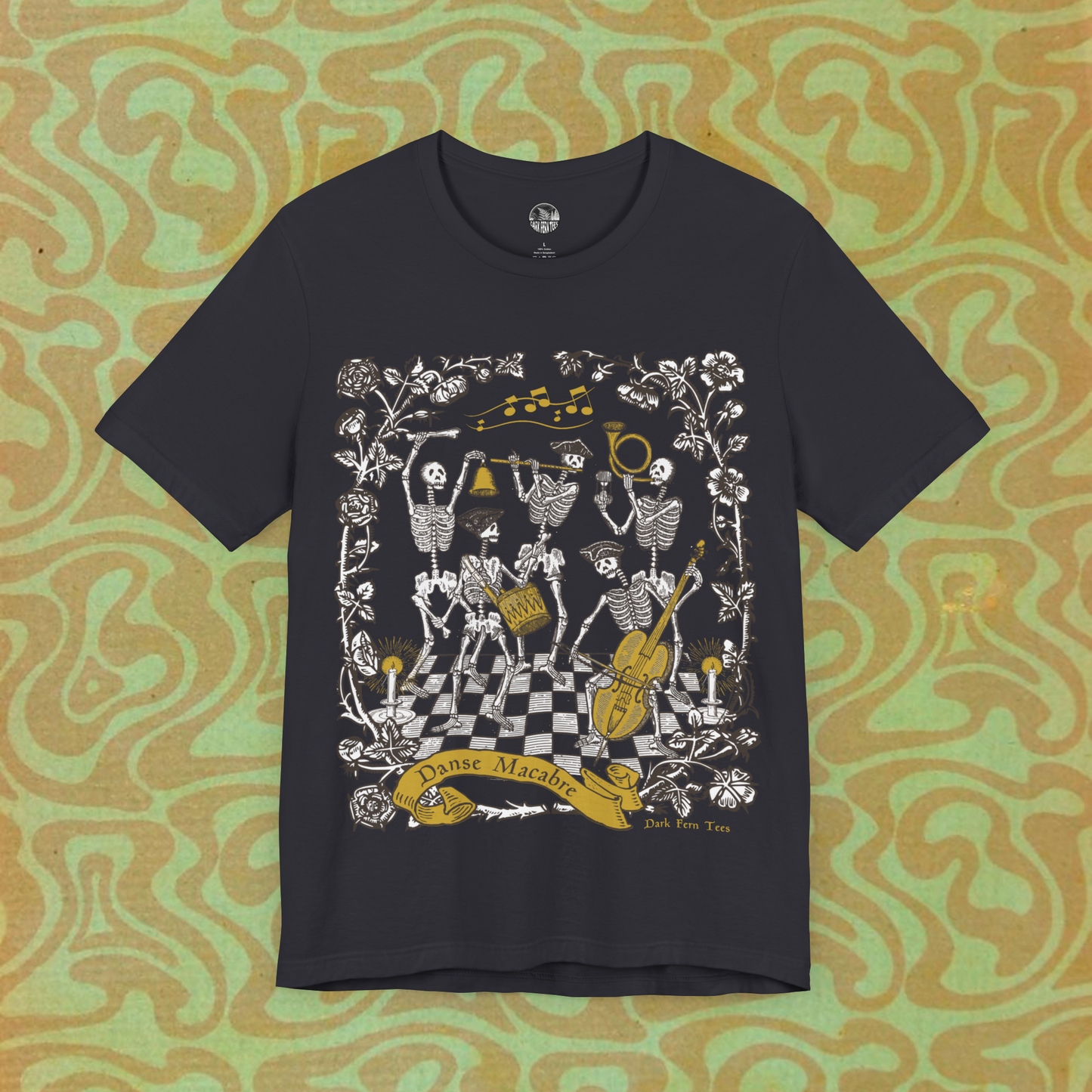 Danse Macabre Skeletons Dancing Playing Music Gothic Spooky Unisex Jersey Short Sleeve Tee - Dark Fern Tees