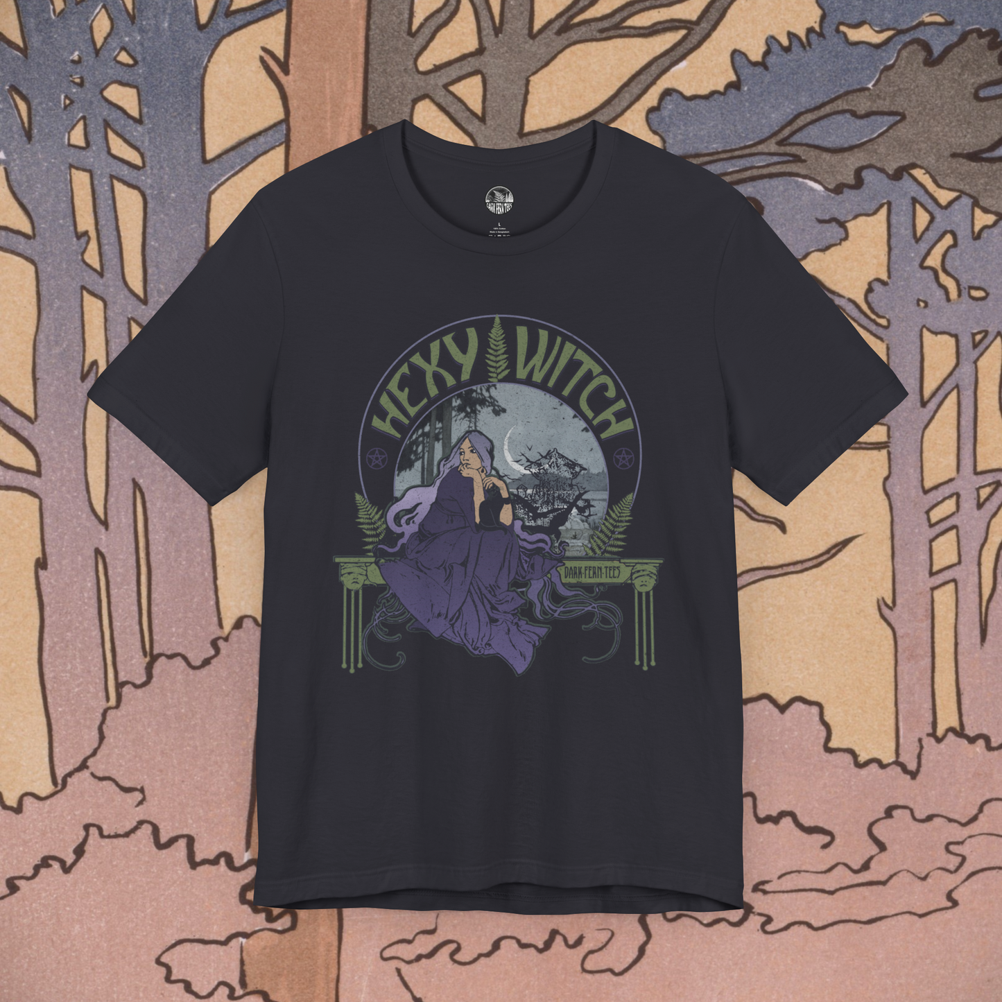 Hexy Witch Wicca Art Nouveau Unisex Jersey Short Sleeve Tee - Dark Fern Tees
