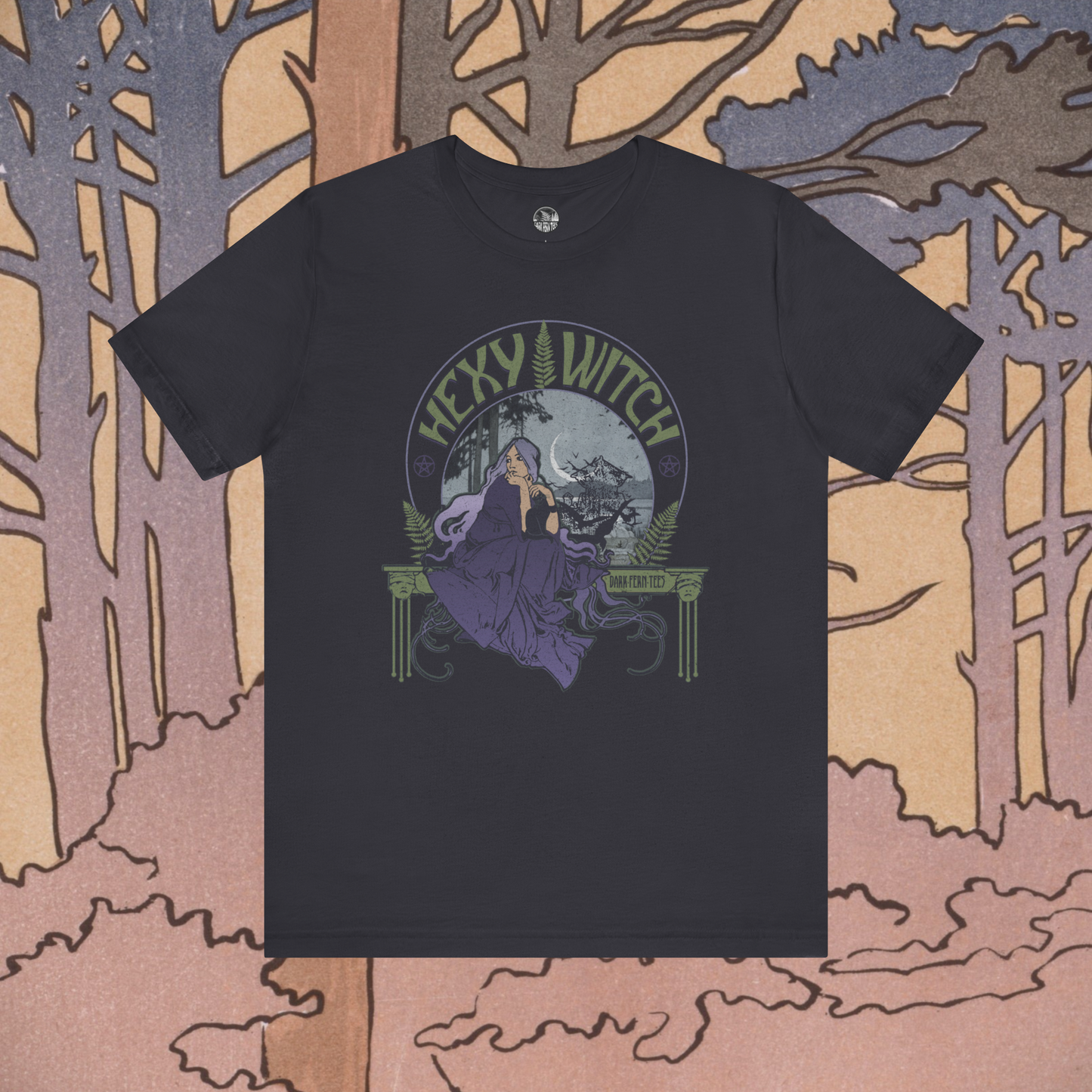 Hexy Witch Wicca Art Nouveau Unisex Jersey Short Sleeve Tee - Dark Fern Tees