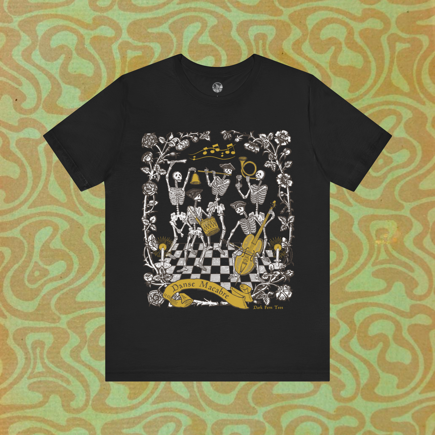Danse Macabre Skeletons Dancing Playing Music Gothic Spooky Unisex Jersey Short Sleeve Tee - Dark Fern Tees