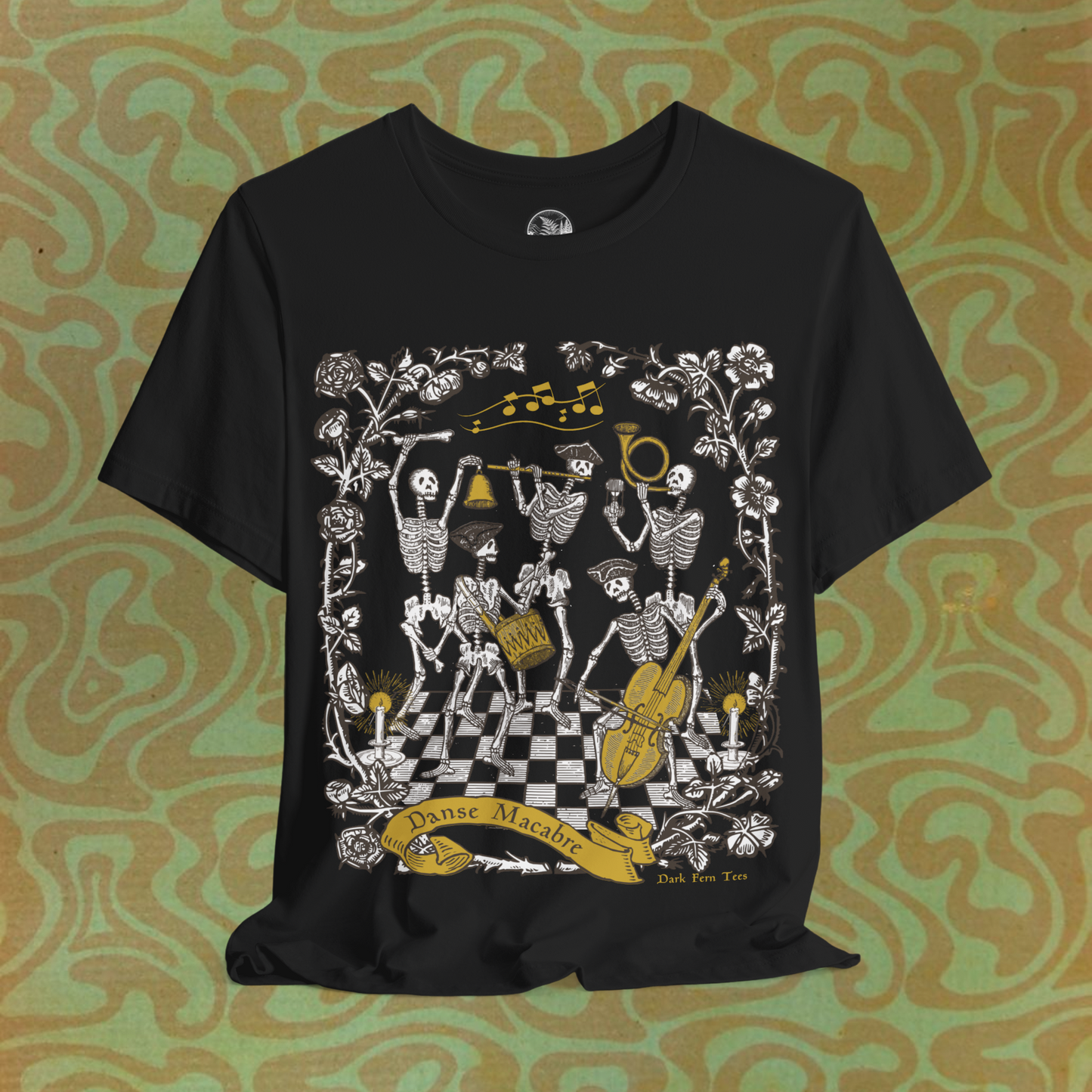 Danse Macabre Skeletons Dancing Playing Music Gothic Spooky Unisex Jersey Short Sleeve Tee - Dark Fern Tees