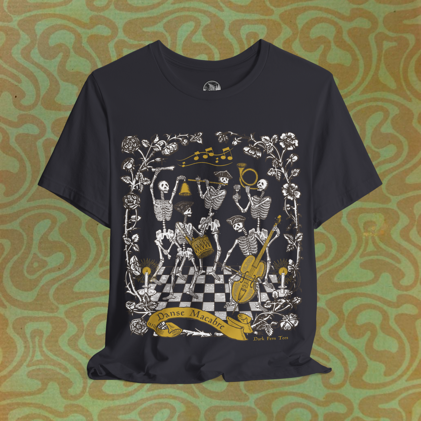 Danse Macabre Skeletons Dancing Playing Music Gothic Spooky Unisex Jersey Short Sleeve Tee - Dark Fern Tees