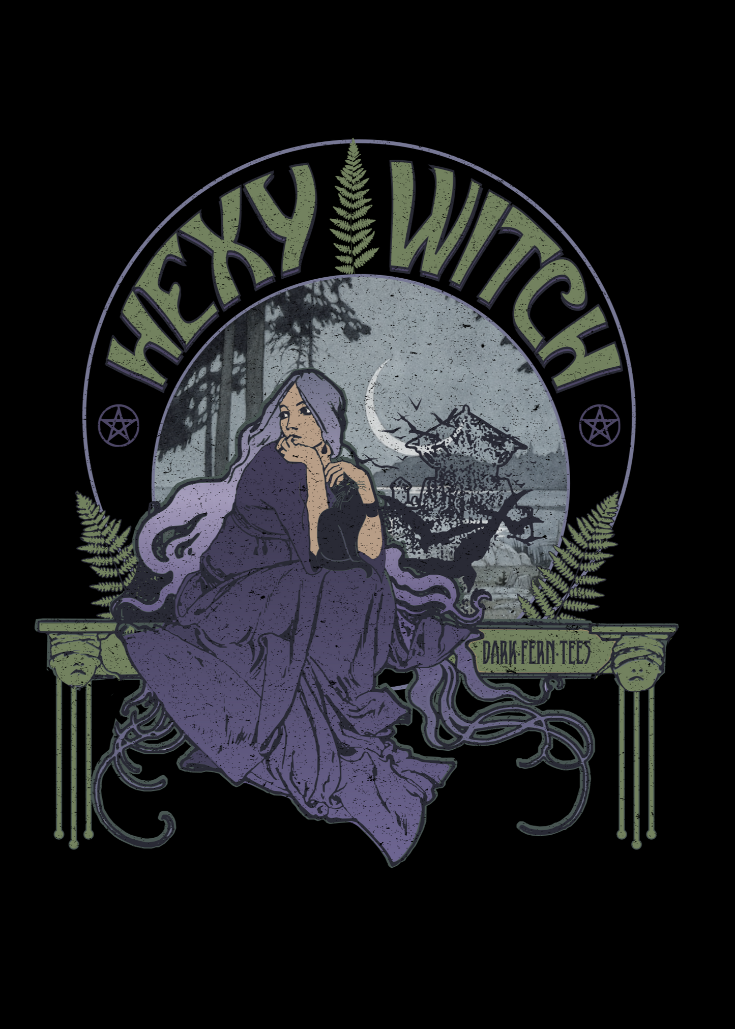Hexy Witch Wicca Art Nouveau Unisex Jersey Short Sleeve Tee - Dark Fern Tees