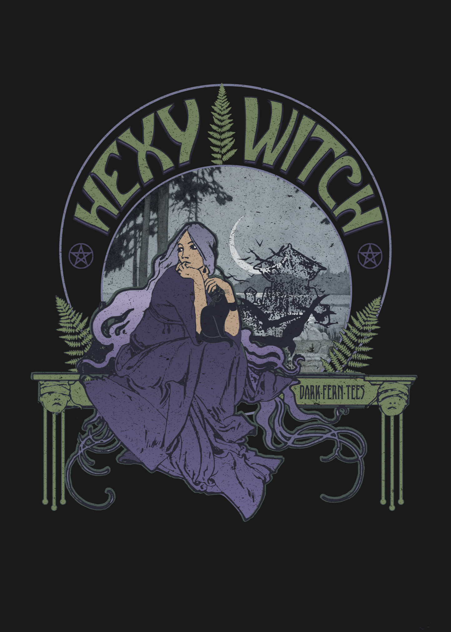 Hexy Witch Wicca Art Nouveau Unisex Jersey Short Sleeve Tee - Dark Fern Tees