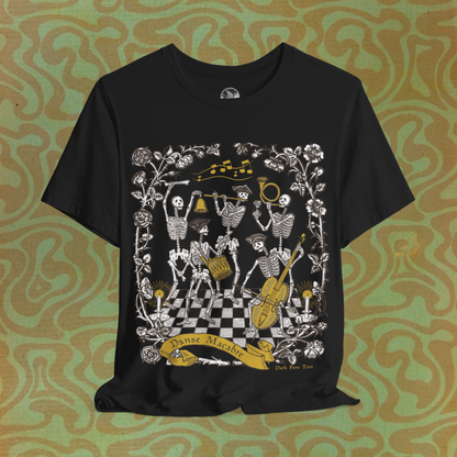 Danse Macabre Skeletons Dancing Playing Music Gothic Spooky Unisex Jersey Short Sleeve Tee - Dark Fern Tees