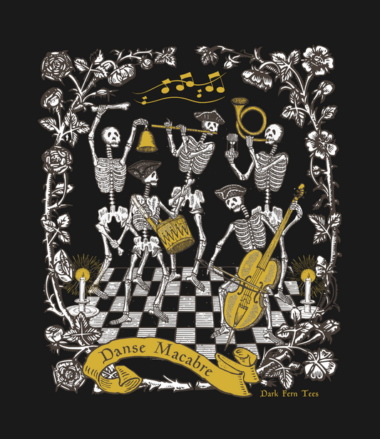 Danse Macabre Skeletons Dancing Playing Music Gothic Spooky Unisex Jersey Short Sleeve Tee - Dark Fern Tees